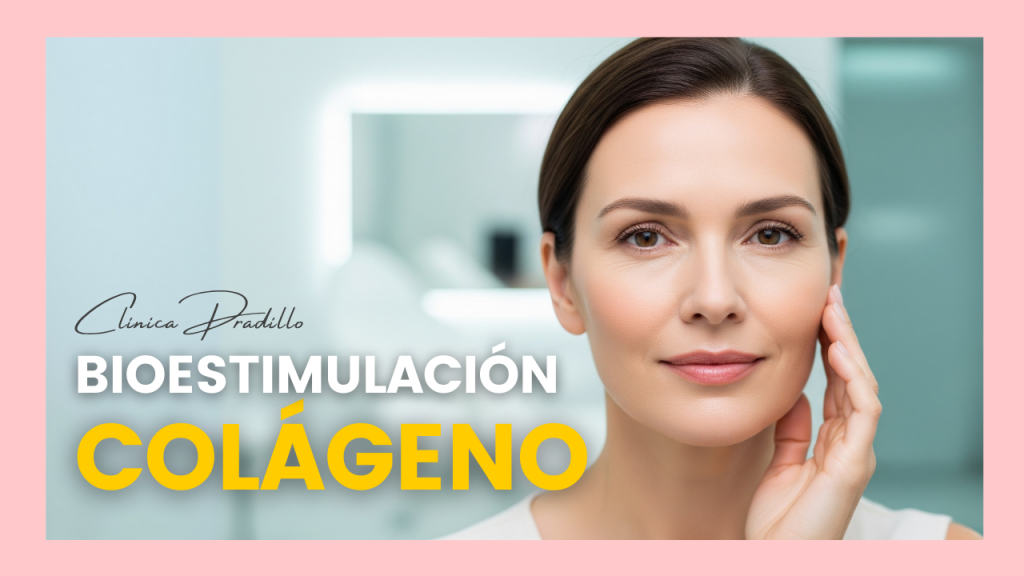 Mujer mostrando los resultados de la bioestimulación de colágeno en su rostro en Clínica Pradillo