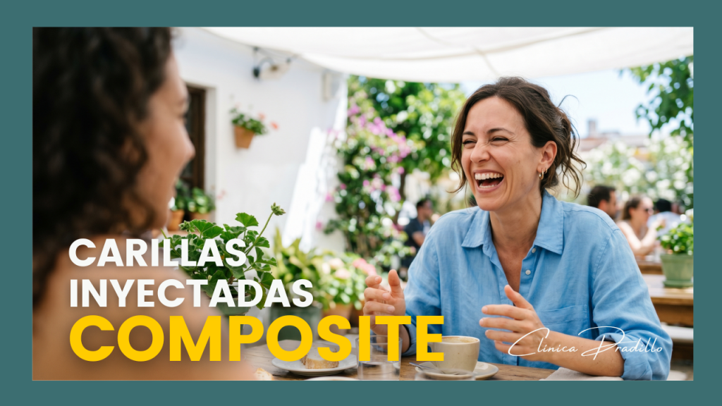 Mujer sonriendo con naturalidad tras carillas inyectadas de composite en Clínica Pradillo, Madrid