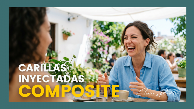 Mujer sonriendo con naturalidad tras carillas inyectadas de composite en Clínica Pradillo, Madrid